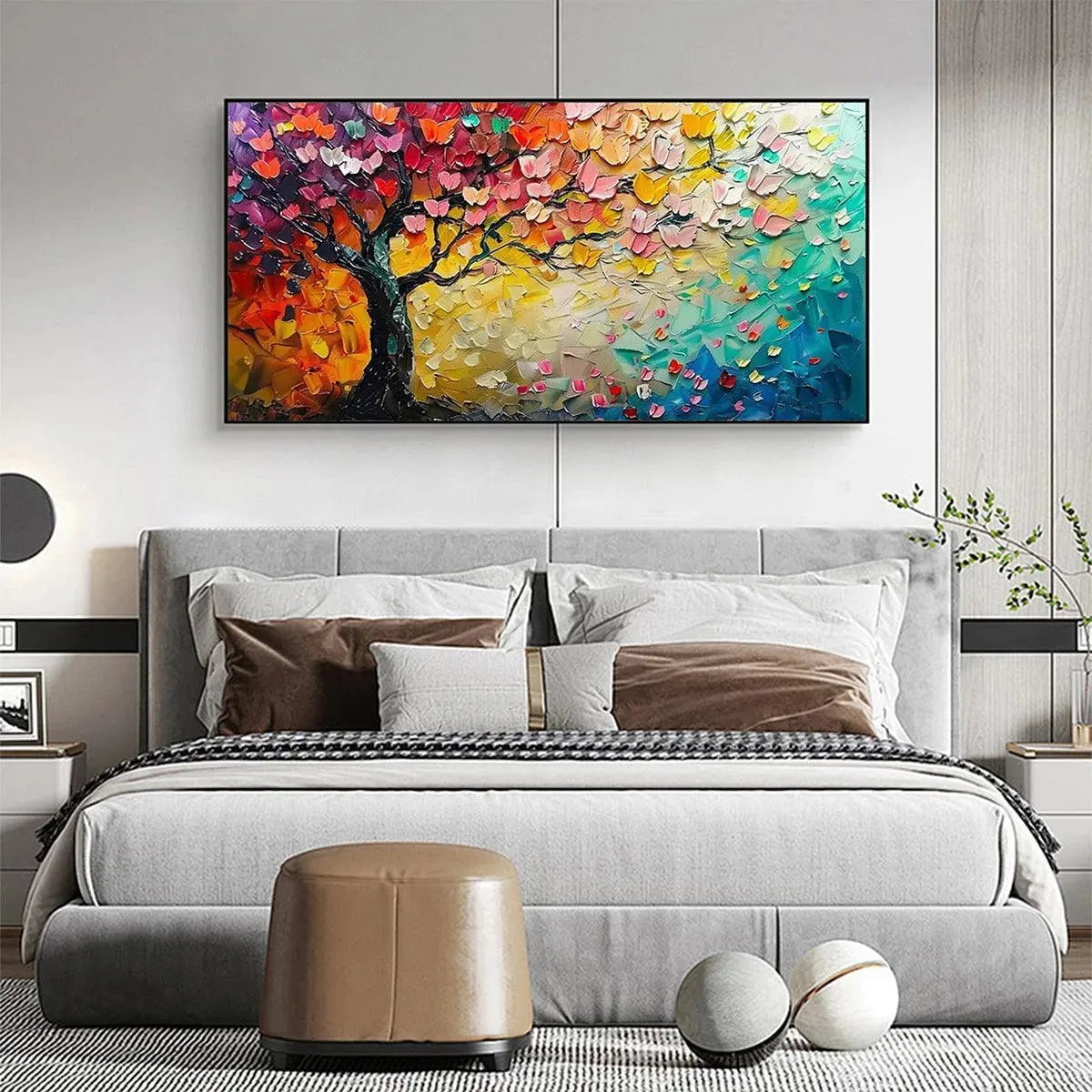 WHISPERS OF AUTUMN: Textured Impasto Tree Painting with Colorful Butterflies - Image 9