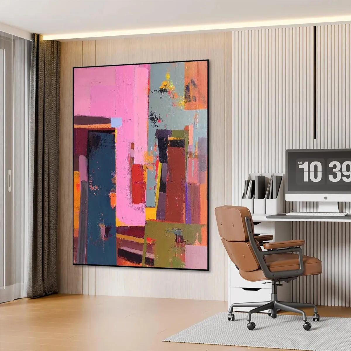PINK CITY ABSTRACT: Colorful Abstract City Painting, Vertical Wall Art - Image 7