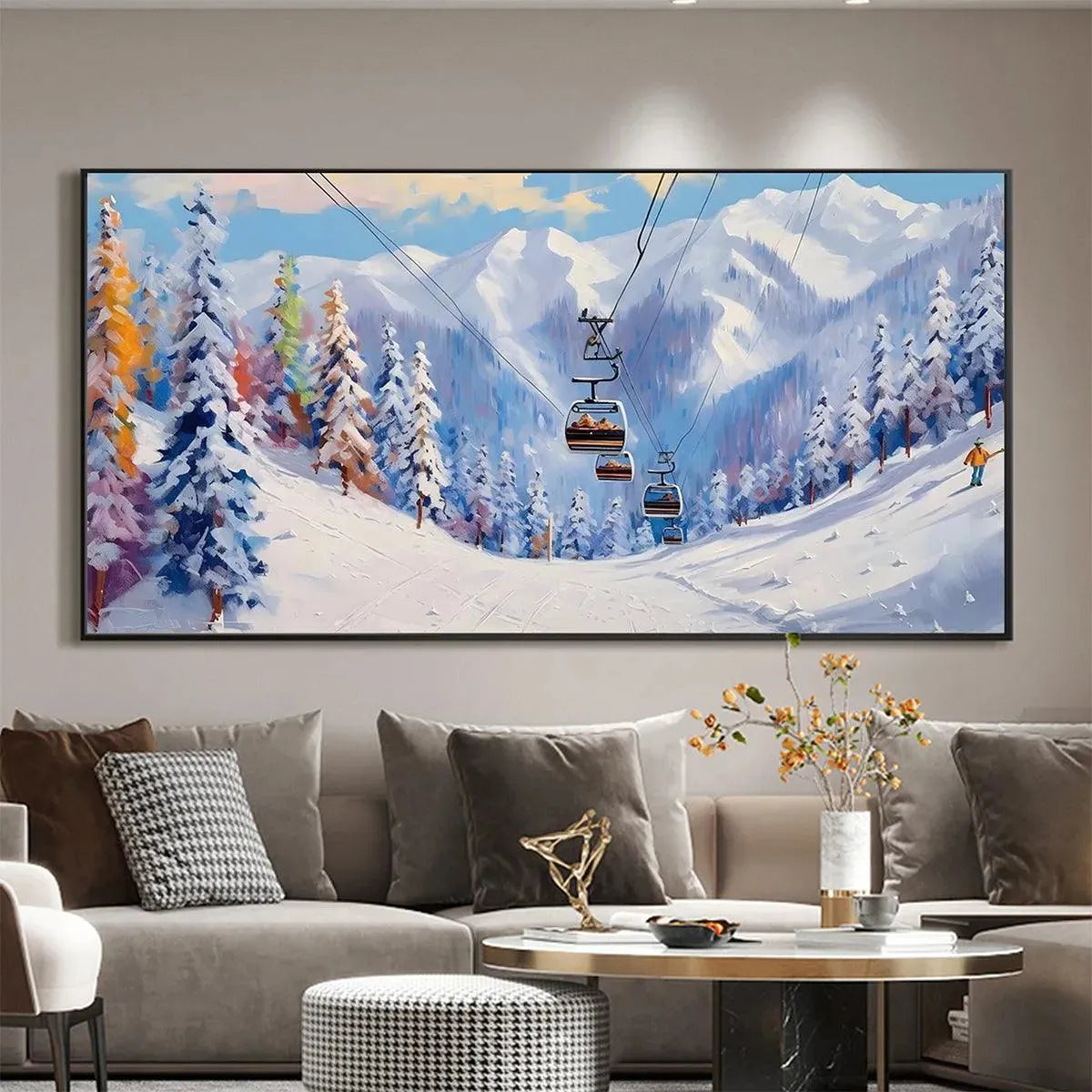 SNOWY SLOPES: Panoramic Ski Resort Landscape Painting - Image 4