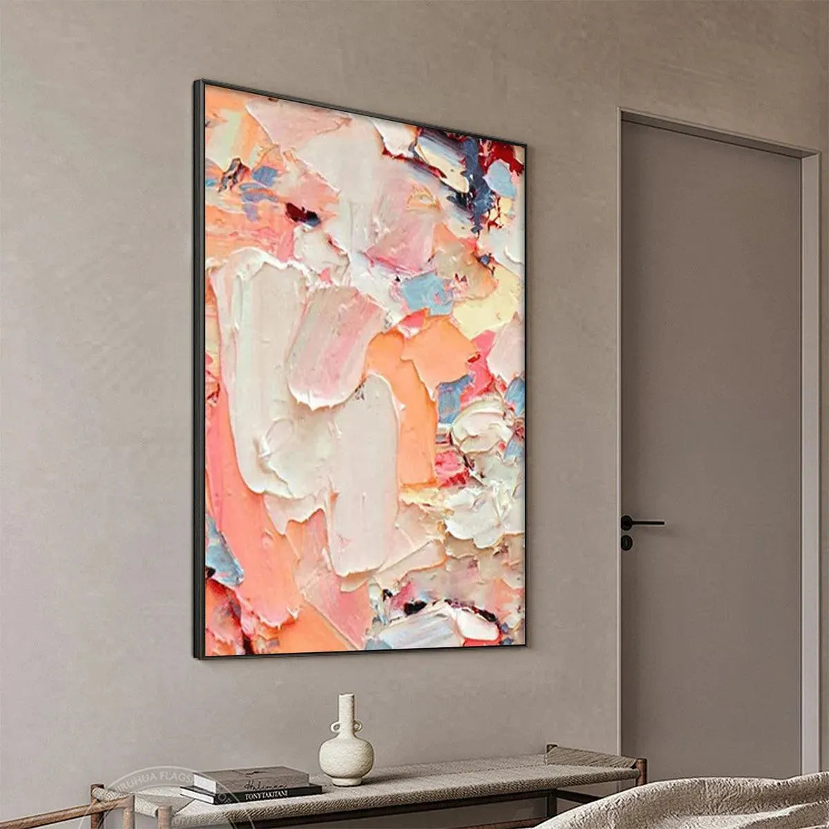 CORAL DREAM: Textured Abstract Painting, Pink and Orange Wall Art, Vertical Canvas, Impasto Decor - Image 6