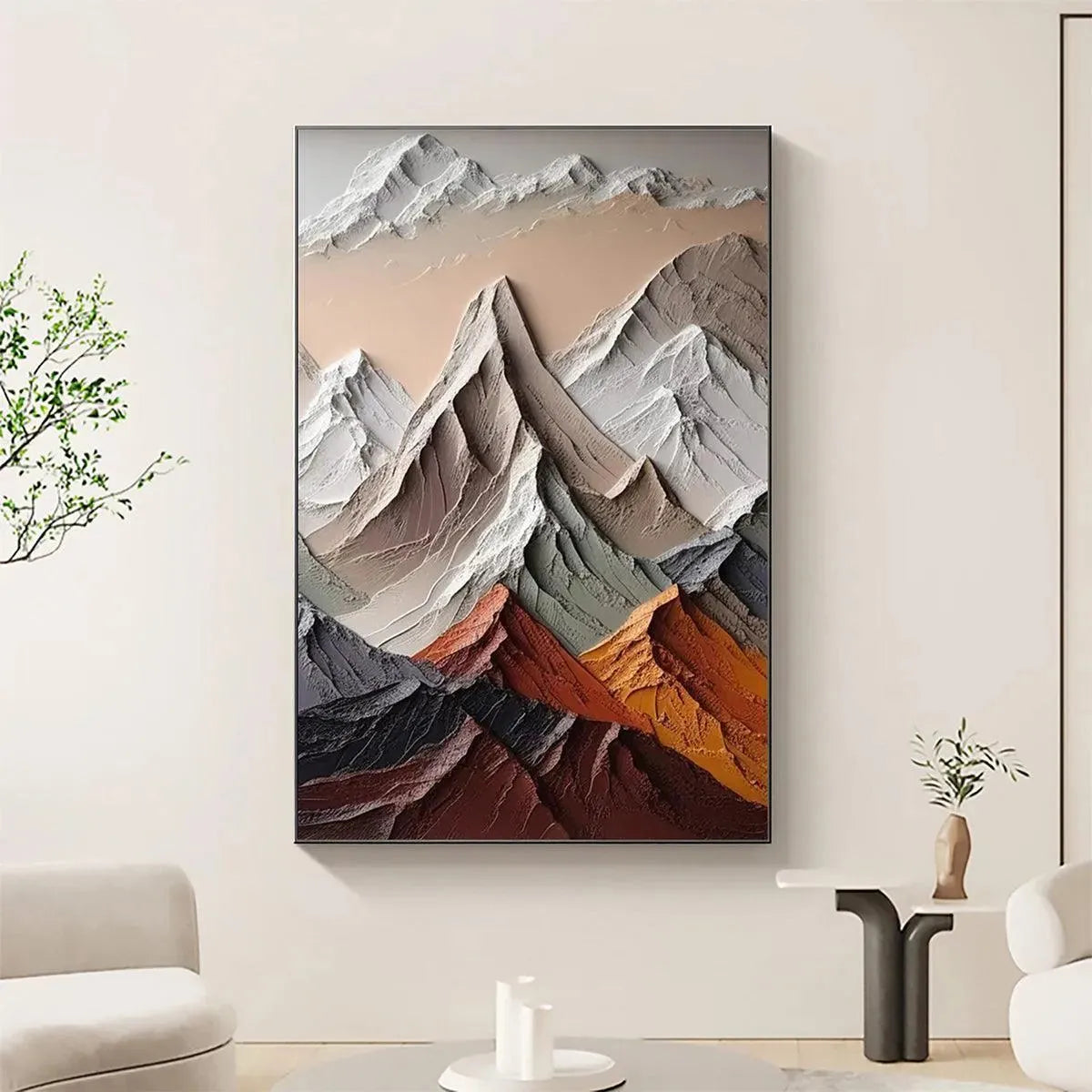 MAJESTIC PEAKS: Textured Impasto Mountain Landscape Painting in Earthy Tones - Image 2