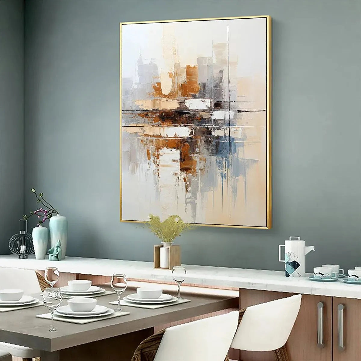 URBAN ABSTRACT: Beige Abstract Painting, Modern Wall Art, Textured Canvas, Vertical Artwork - Image 5