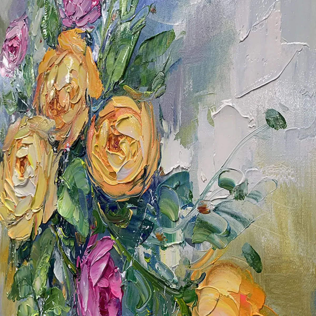 GOLDEN HOUR ROSES: Vertical Textured Floral Oil Painting on Canvas - Image 3