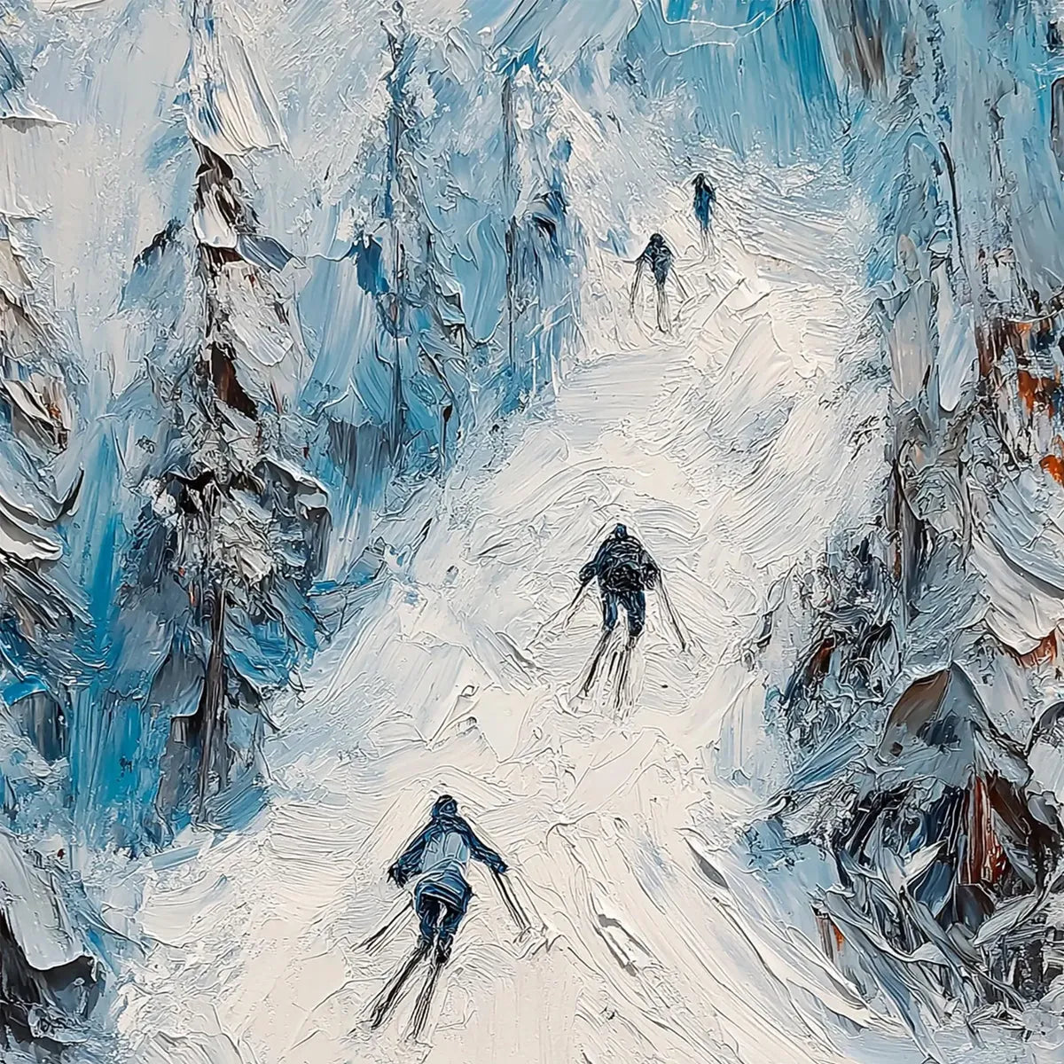 FIRST RUN: Textured Impasto Skiing Painting on Vertical Canvas - Image 3