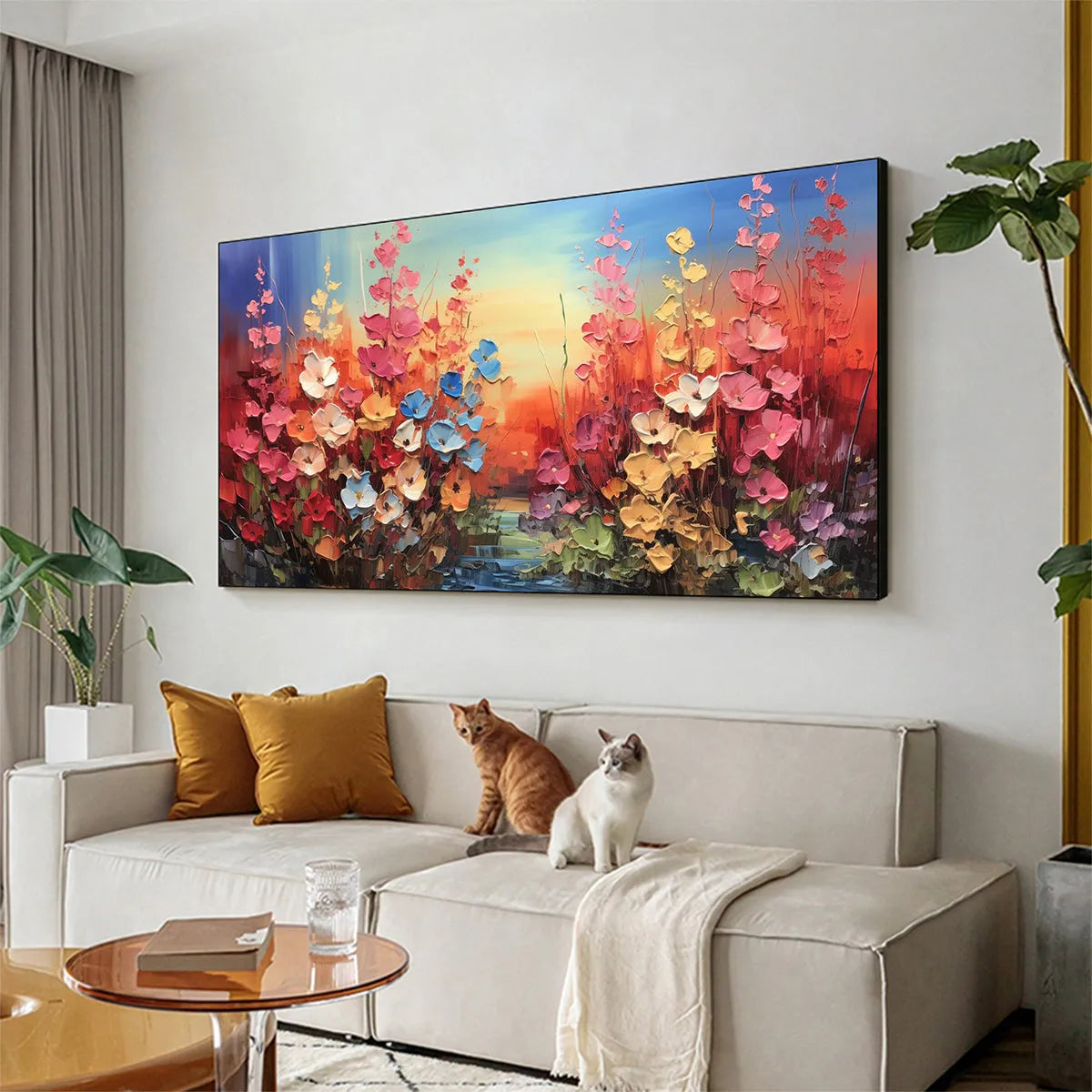 BLOOMING MEADOW: Panoramic Floral Landscape Painting, Impasto Flowers, Colorful, Living Room, Bedroom, Dining Room - Image 8