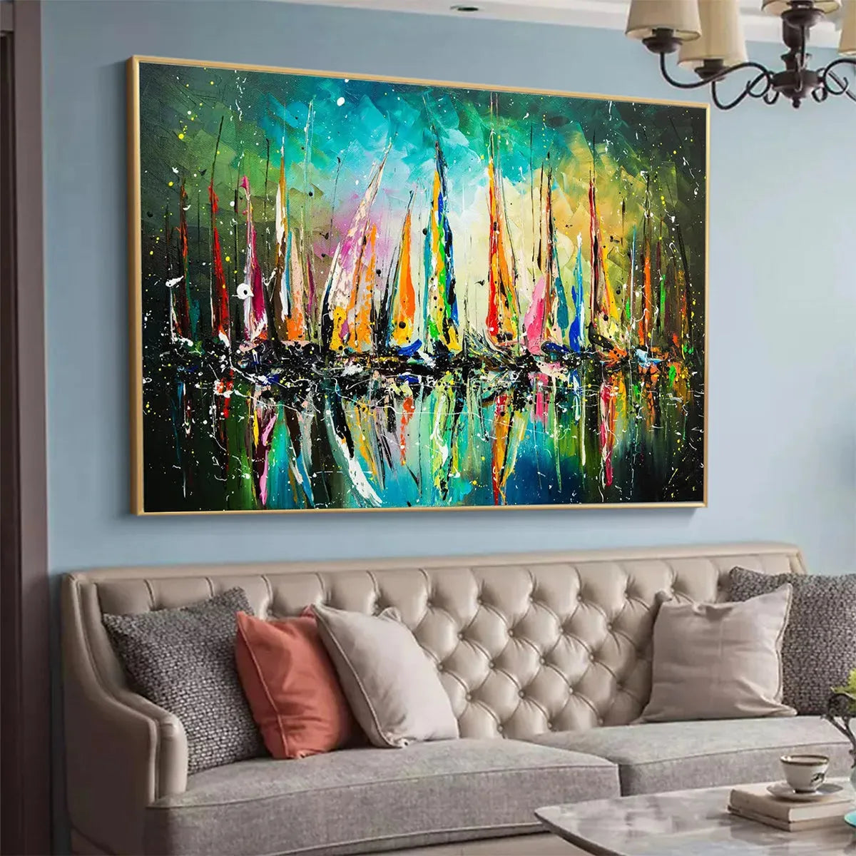 VIVID REGATTA: Panoramic Sailboat Painting - Image 2