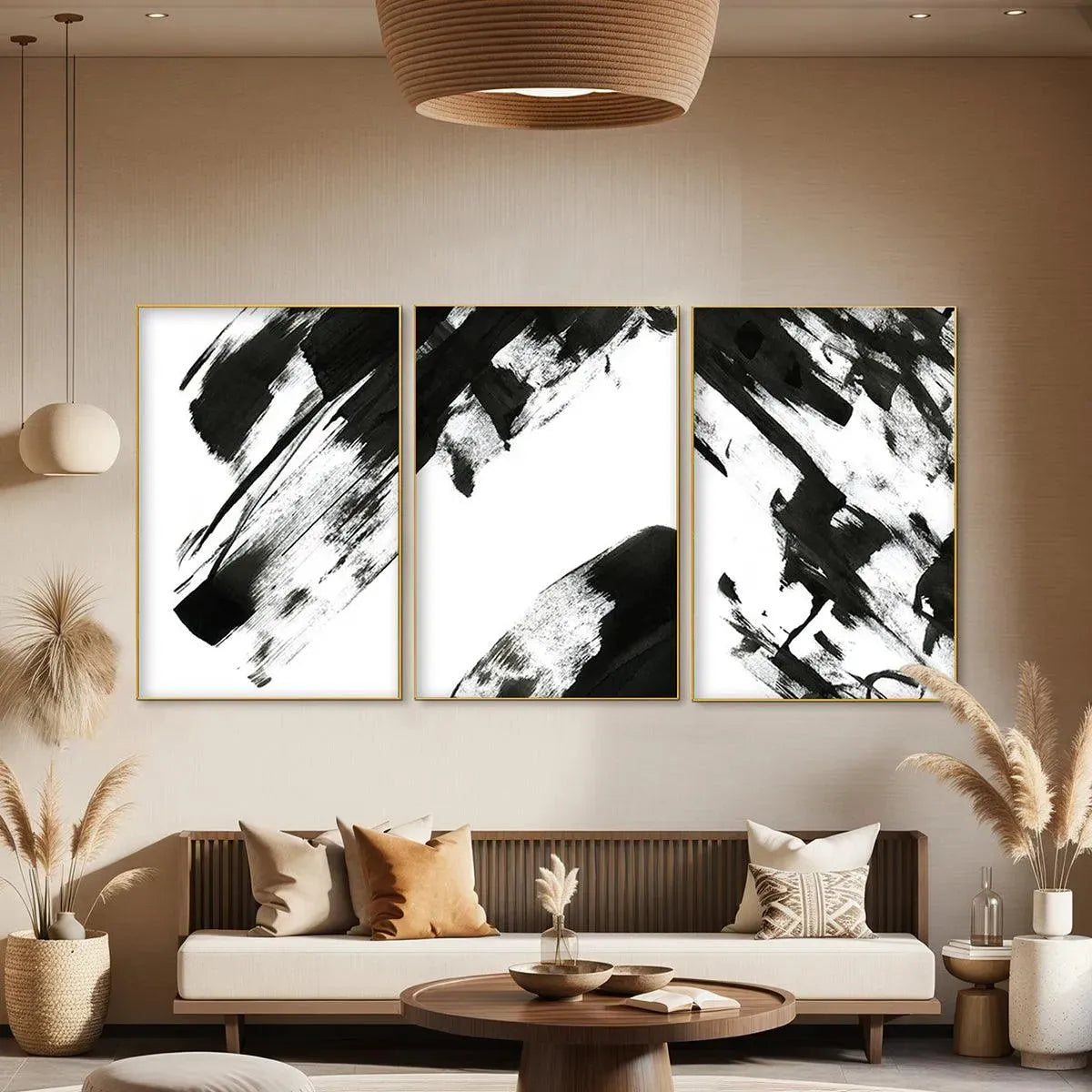 BLACK & WHITE ABSTRACT TRIPTYCH: Abstract Painting Set of 3, Vertical Wall Art - Image 5