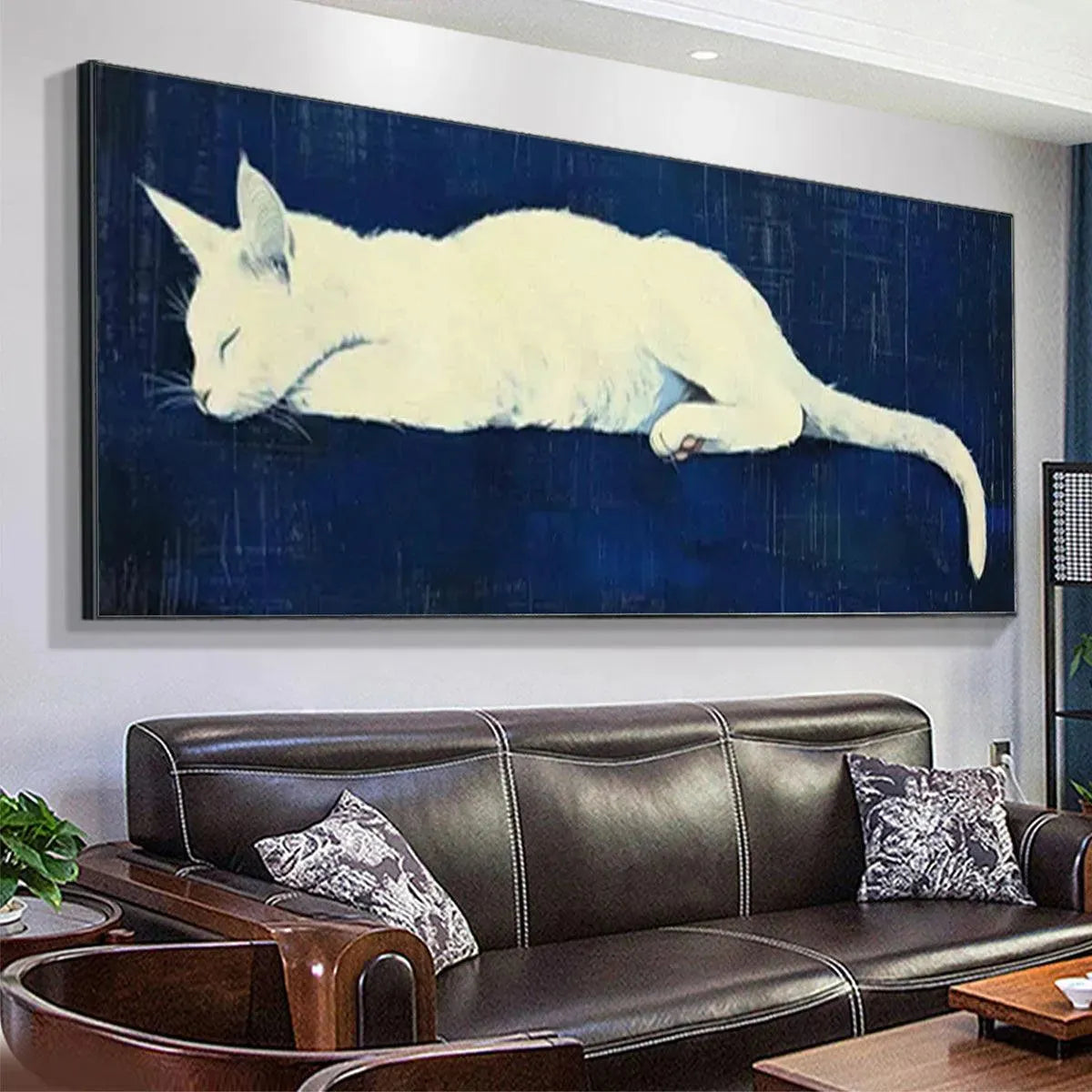 SLEEPING WHITE CAT PANORAMIC: Cat Painting, Panoramic Wall Art, Pet Portrait - Image 5