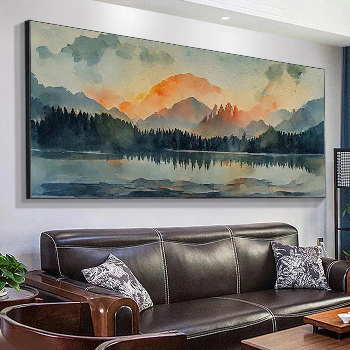 SUNSET SERENITY PANORAMIC: Landscape Painting, Panoramic Wall Art, Watercolor Decor - Image 4