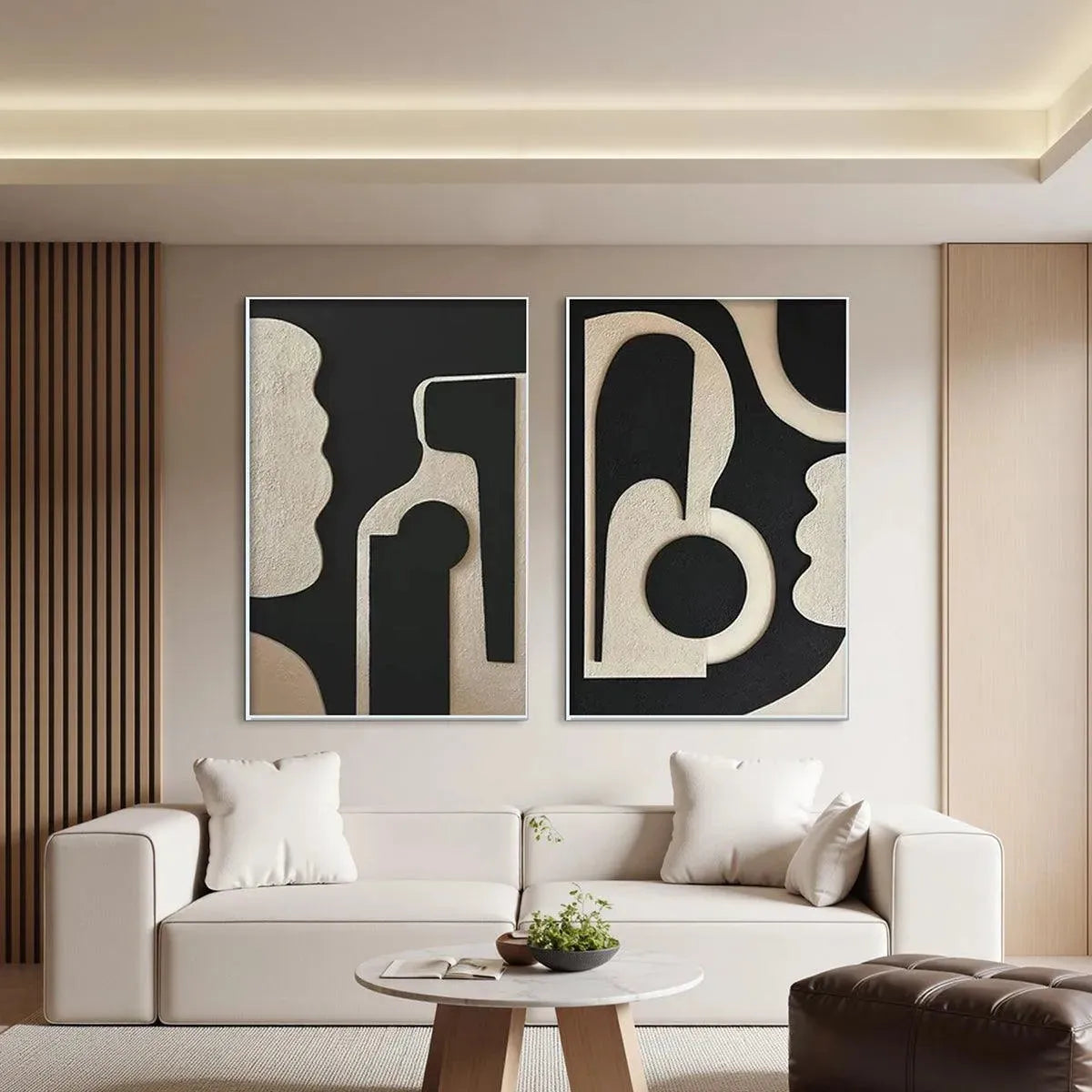 INK BLOT DUO: Abstract Painting, Set of 2, Minimalist Decor, Black and White Wall Art - Image 2
