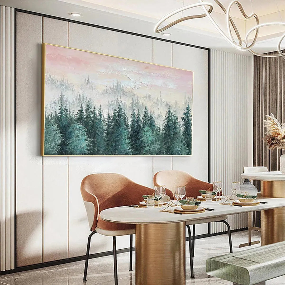 MISTY PINES: Panoramic Forest Landscape Painting, Misty Trees, Green - Image 2