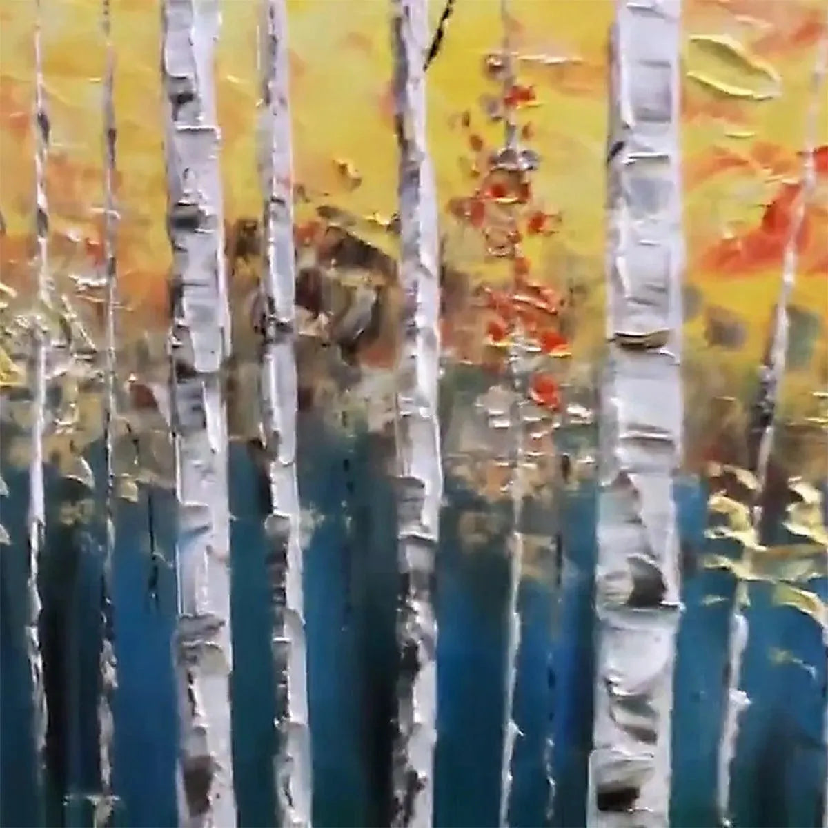 GOLDEN BIRCH GROVE: Forest Painting in Yellow and White - Image 3