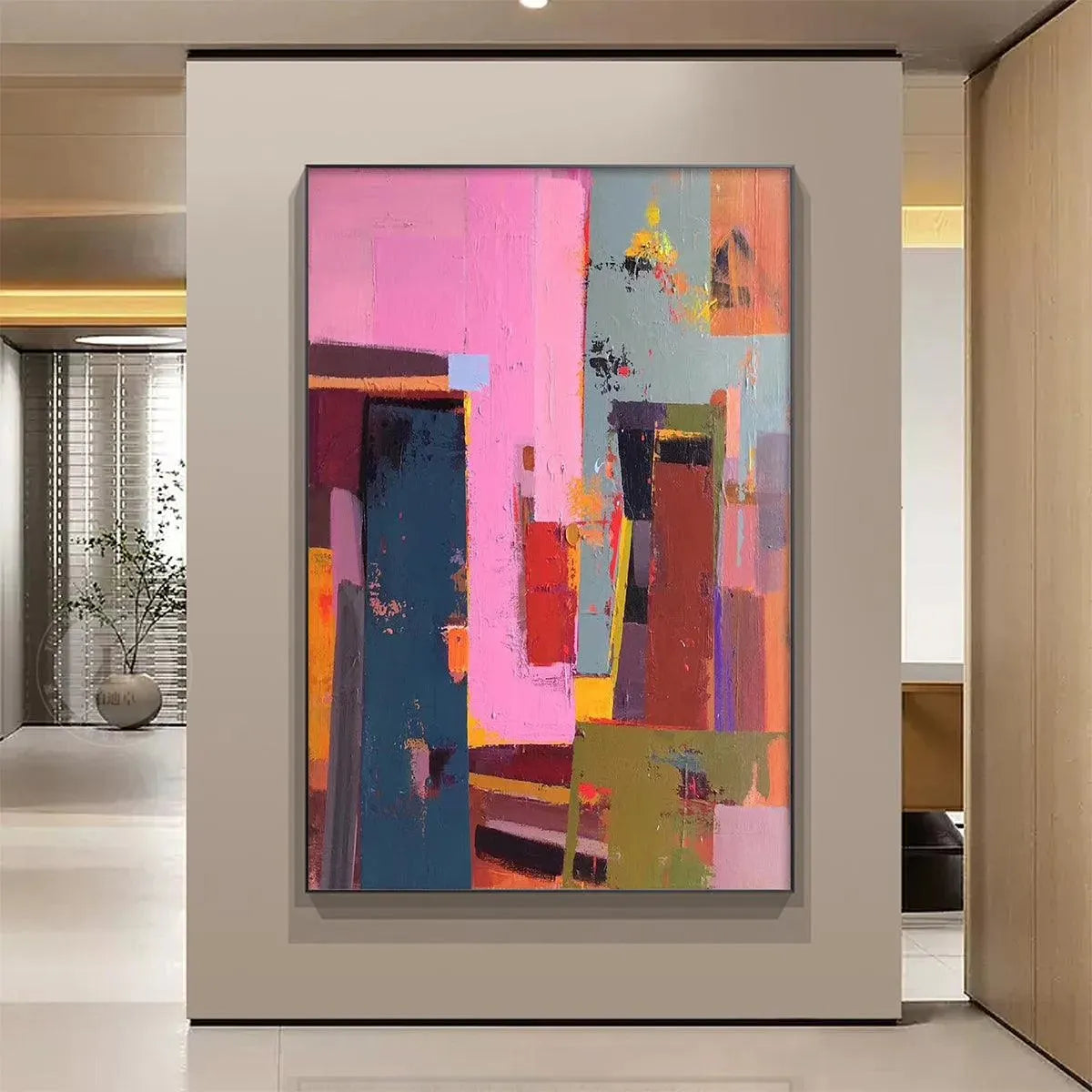 PINK CITY ABSTRACT: Colorful Abstract City Painting, Vertical Wall Art - Image 2
