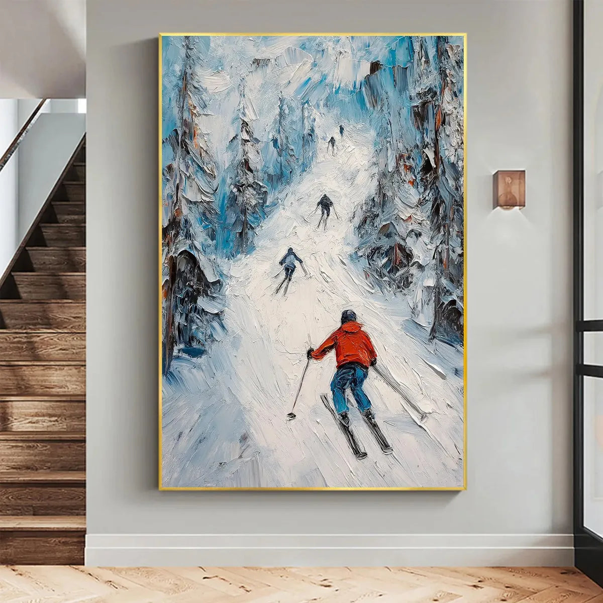 FIRST RUN: Textured Impasto Skiing Painting on Vertical Canvas - Image 2