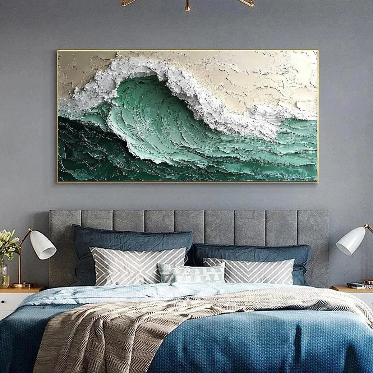 EMERALD CREST: Textured Green Wave Impasto Oil Painting - Image 2