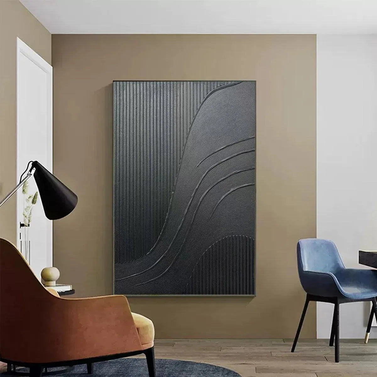 BLACK TEXTURED CURVES: Minimalist Textured Abstract Painting - Image 6
