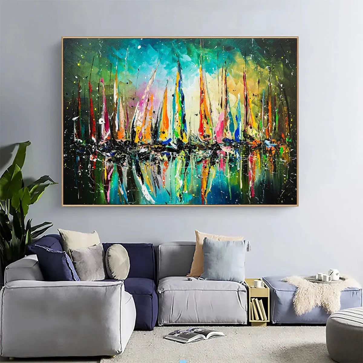 VIVID REGATTA: Panoramic Sailboat Painting - Image 5
