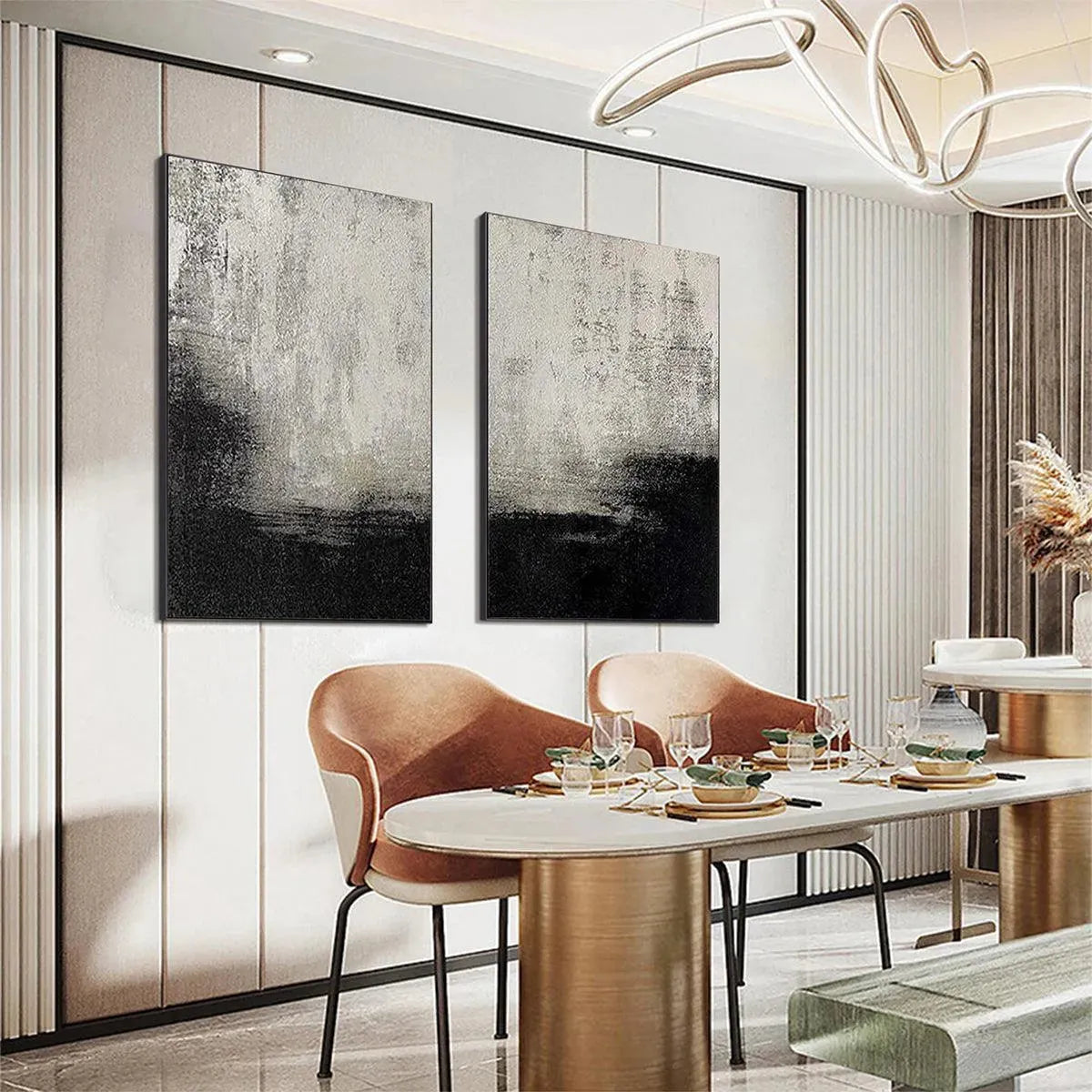 BLACK & WHITE ABSTRACT DIPTYCH: Textured Abstract Painting Set of 2, Vertical Wall Art - Image 3