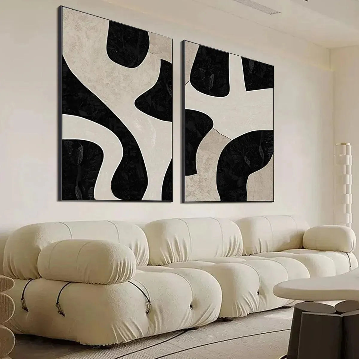 BLACK & BEIGE ABSTRACT DIPTYCH: Abstract Painting Set of 2, Vertical Wall Art - Image 6