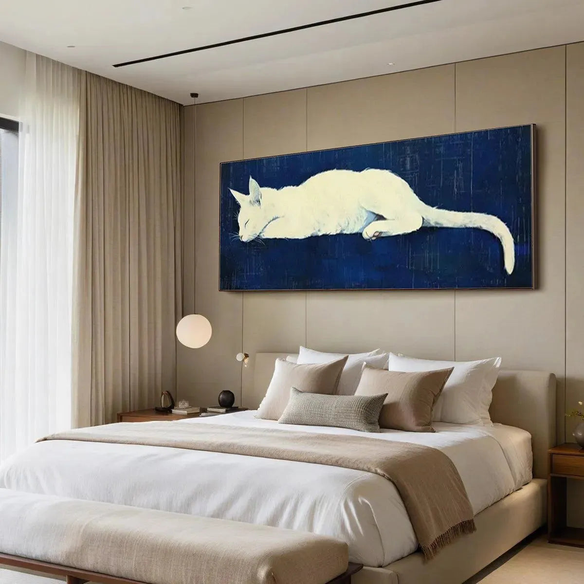 SLEEPING WHITE CAT PANORAMIC: Cat Painting, Panoramic Wall Art, Pet Portrait - Image 8