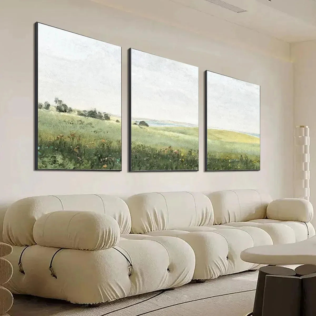 GREEN FIELD TRIPTYCH: Minimalist Landscape Painting Set of 3 - Image 7