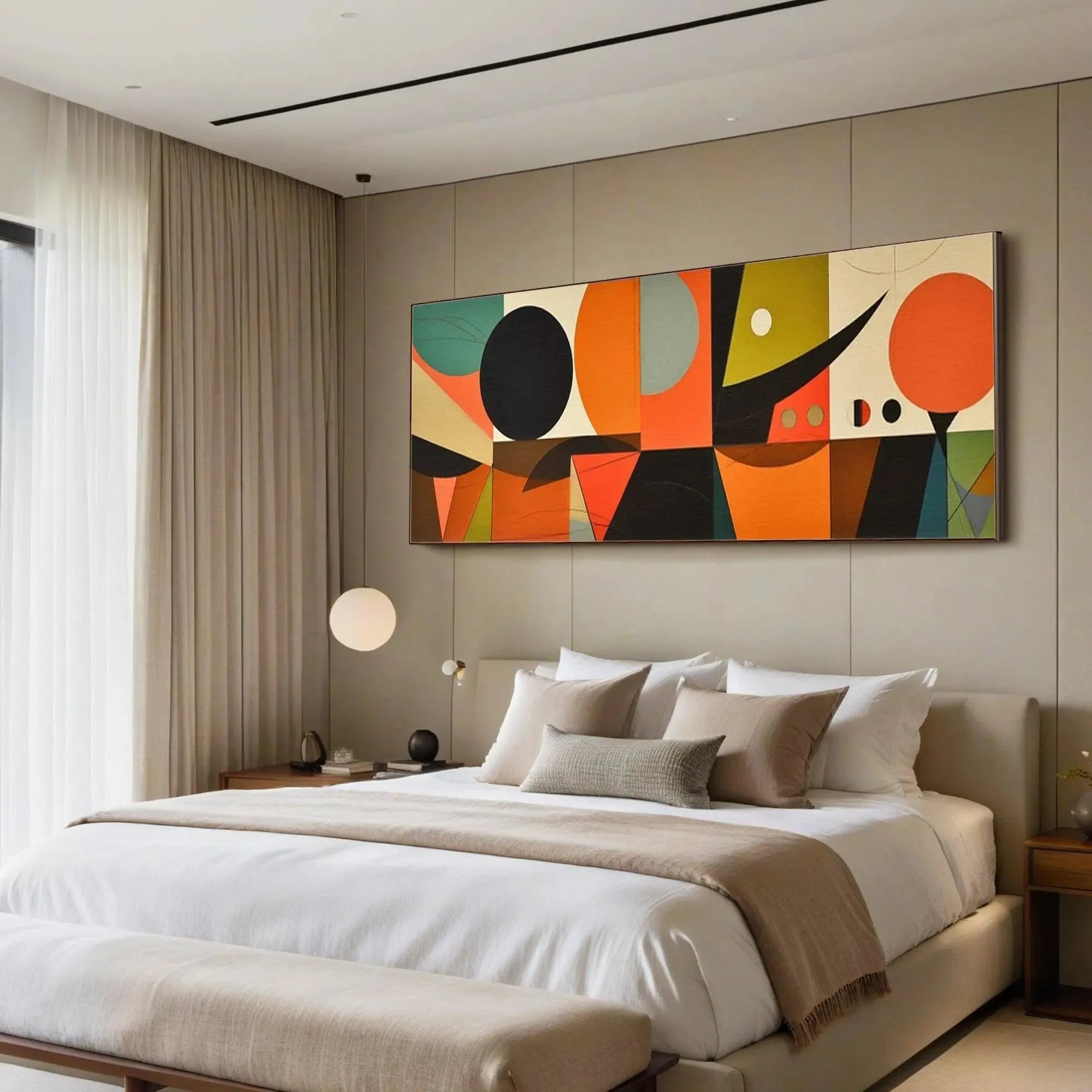 MID-CENTURY MODERN GEOMETRIC PANORAMIC: Abstract Painting, Panoramic Wall Art, Mid-Century Modern Decor - Image 6