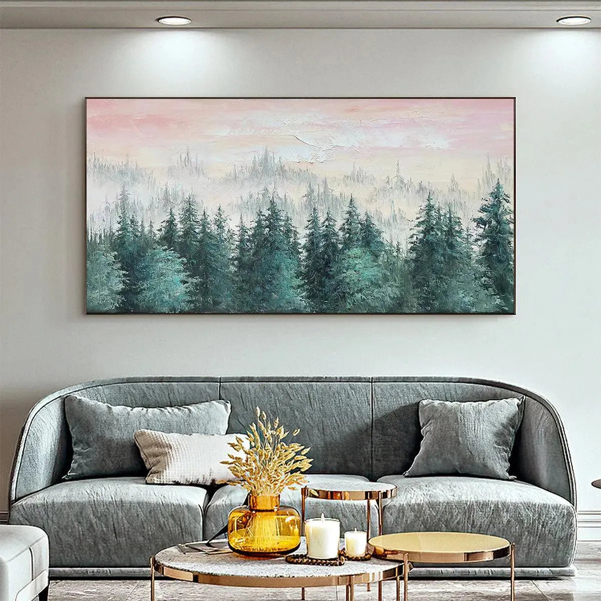 MISTY PINES: Panoramic Forest Landscape Painting, Misty Trees, Green - Image 4