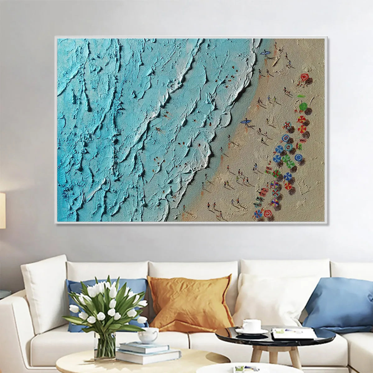 AERIAL VISTA: Impasto Beach Scene Oil Painting - Image 2