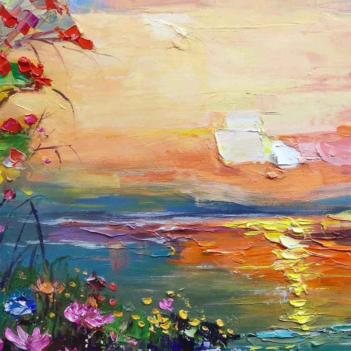 WATERCOLOR SUNSET: Impressionistic Landscape Painting with Sunset and Flowers - Image 4