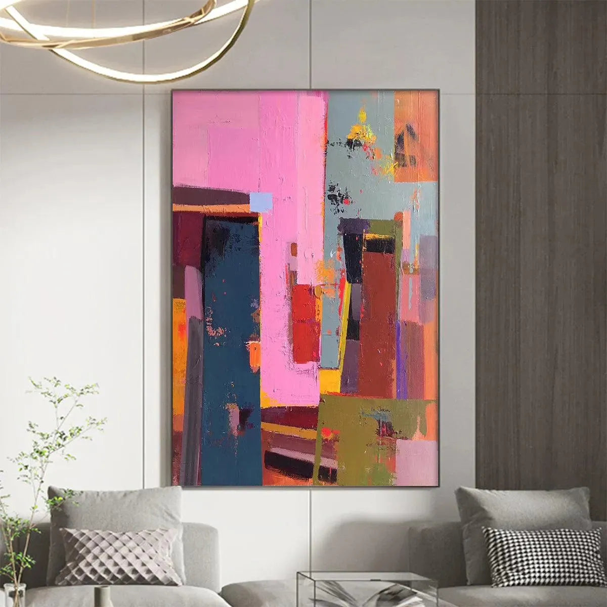 PINK CITY ABSTRACT: Colorful Abstract City Painting, Vertical Wall Art - Image 9