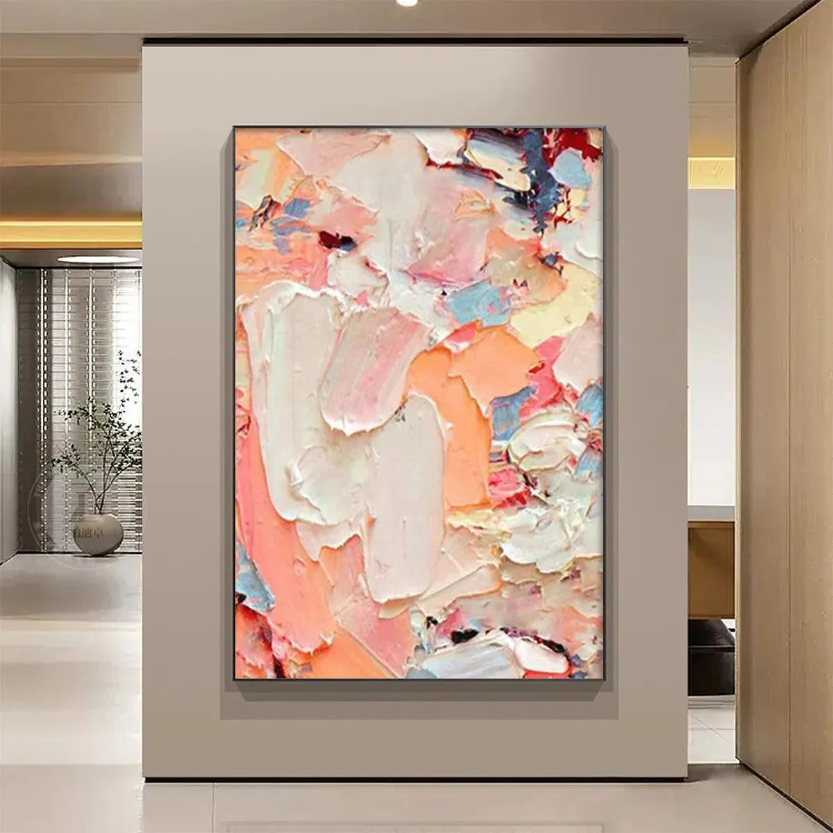 CORAL DREAM: Textured Abstract Painting, Pink and Orange Wall Art, Vertical Canvas, Impasto Decor - Image 8