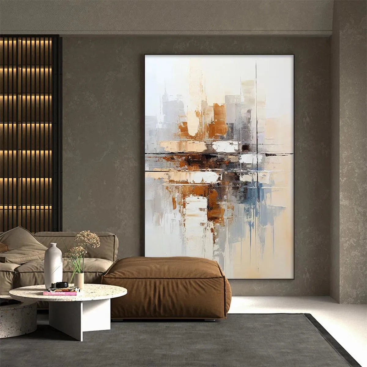 URBAN ABSTRACT: Beige Abstract Painting, Modern Wall Art, Textured Canvas, Vertical Artwork - Image 7