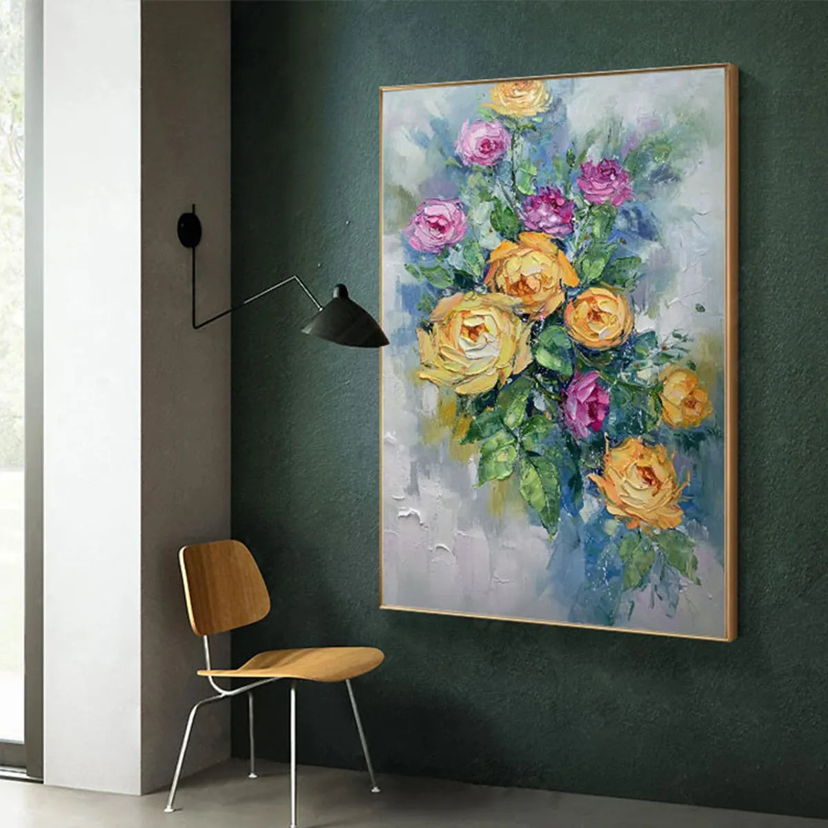 GOLDEN HOUR ROSES: Vertical Textured Floral Oil Painting on Canvas - Image 4