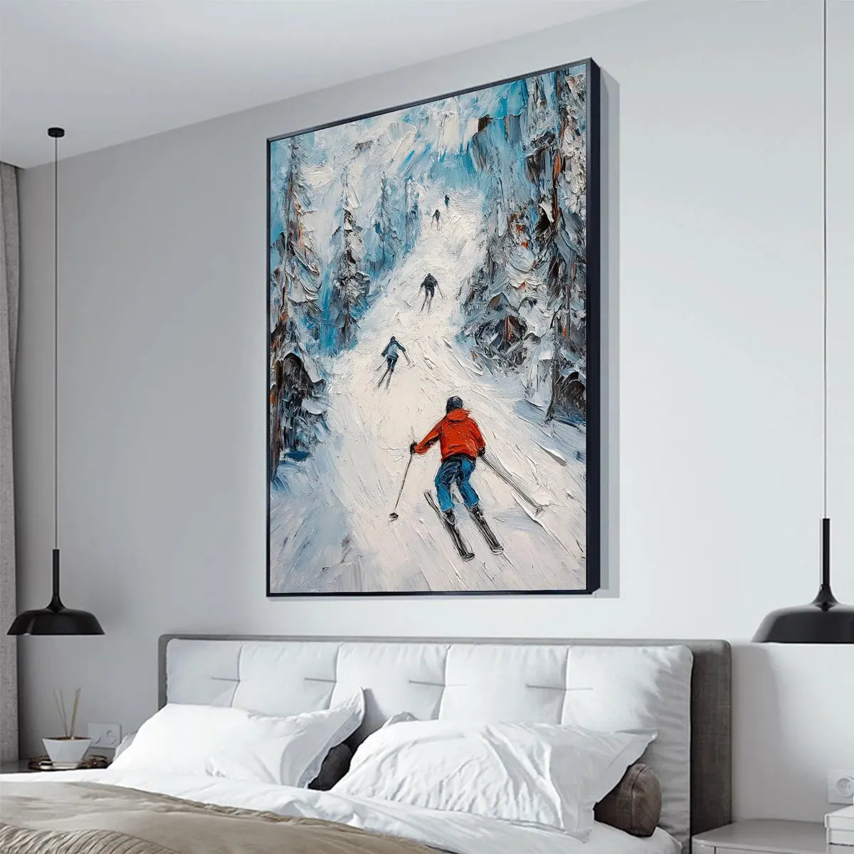 FIRST RUN: Textured Impasto Skiing Painting on Vertical Canvas - Image 4