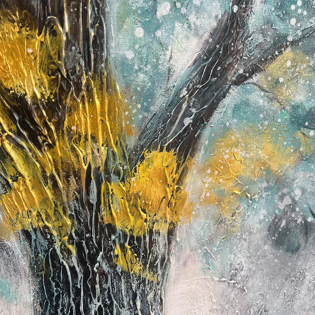GOLDEN AUTUMN: Panoramic Tree Painting, Textured Wall Art, Blue, Gold, Living Room, Bedroom, Office - Image 3