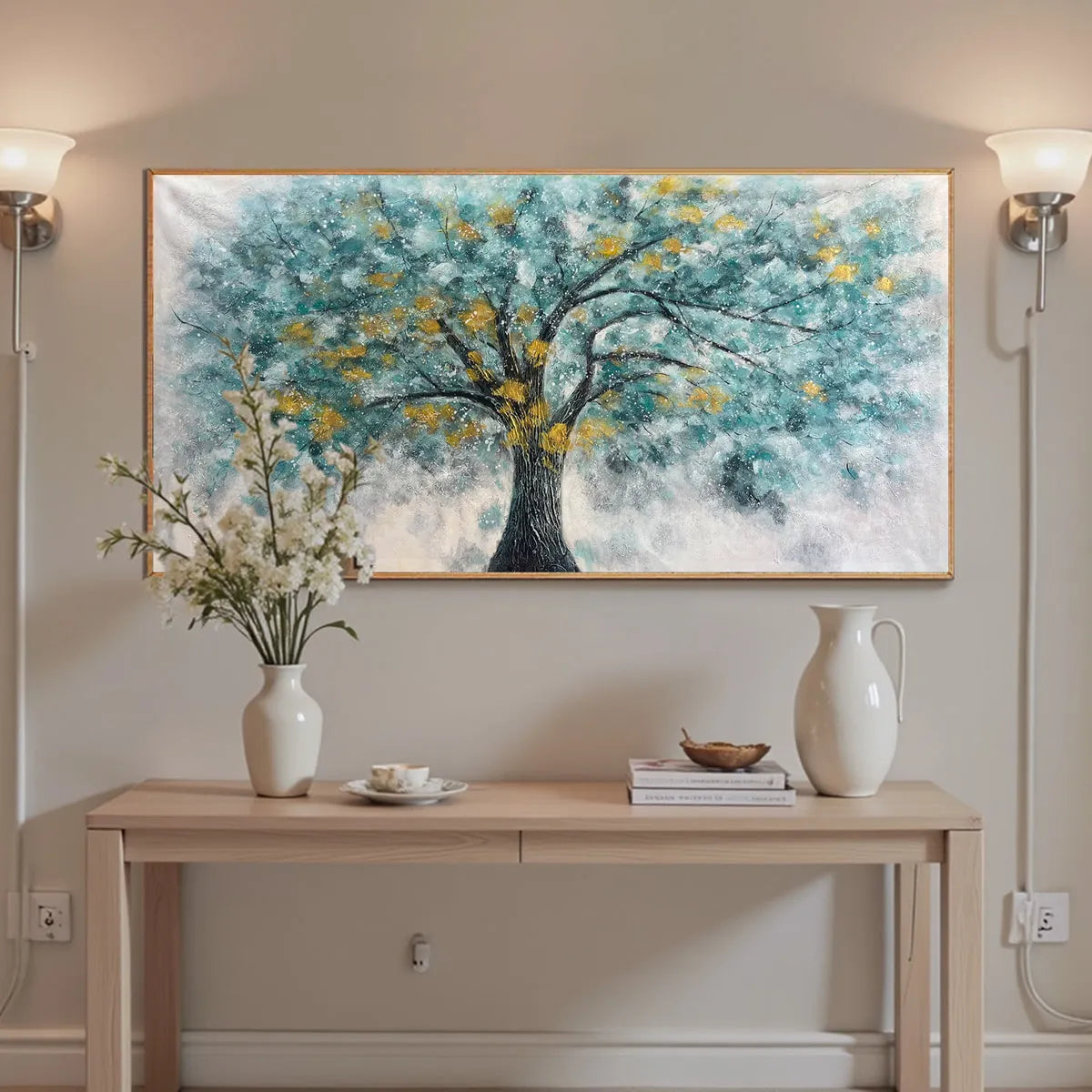 GOLDEN AUTUMN: Panoramic Tree Painting, Textured Wall Art, Blue, Gold, Living Room, Bedroom, Office - Image 5