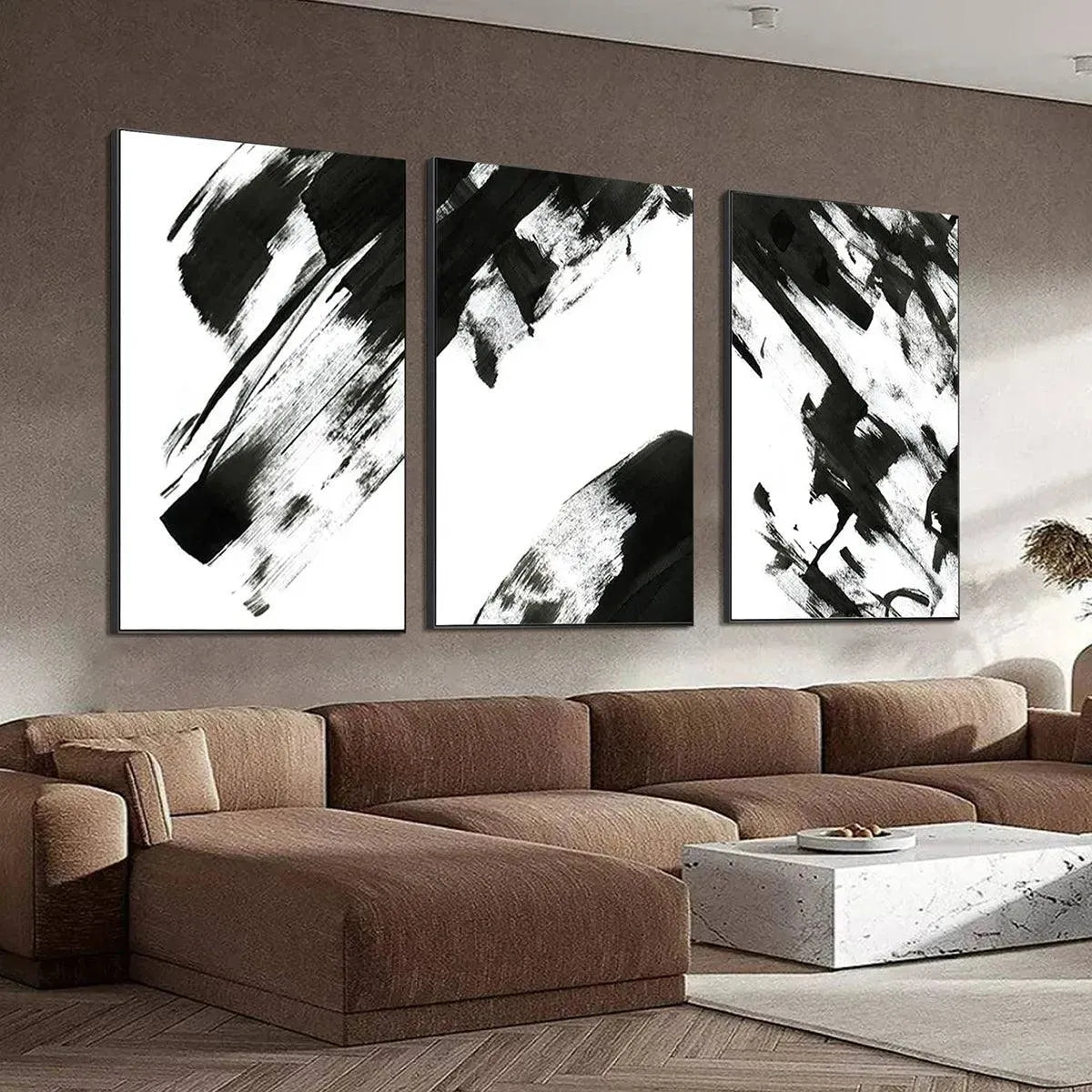 BLACK & WHITE ABSTRACT TRIPTYCH: Abstract Painting Set of 3, Vertical Wall Art - Image 8