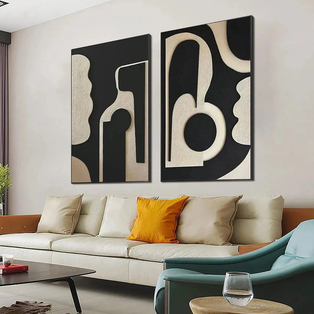INK BLOT DUO: Abstract Painting, Set of 2, Minimalist Decor, Black and White Wall Art - Image 7