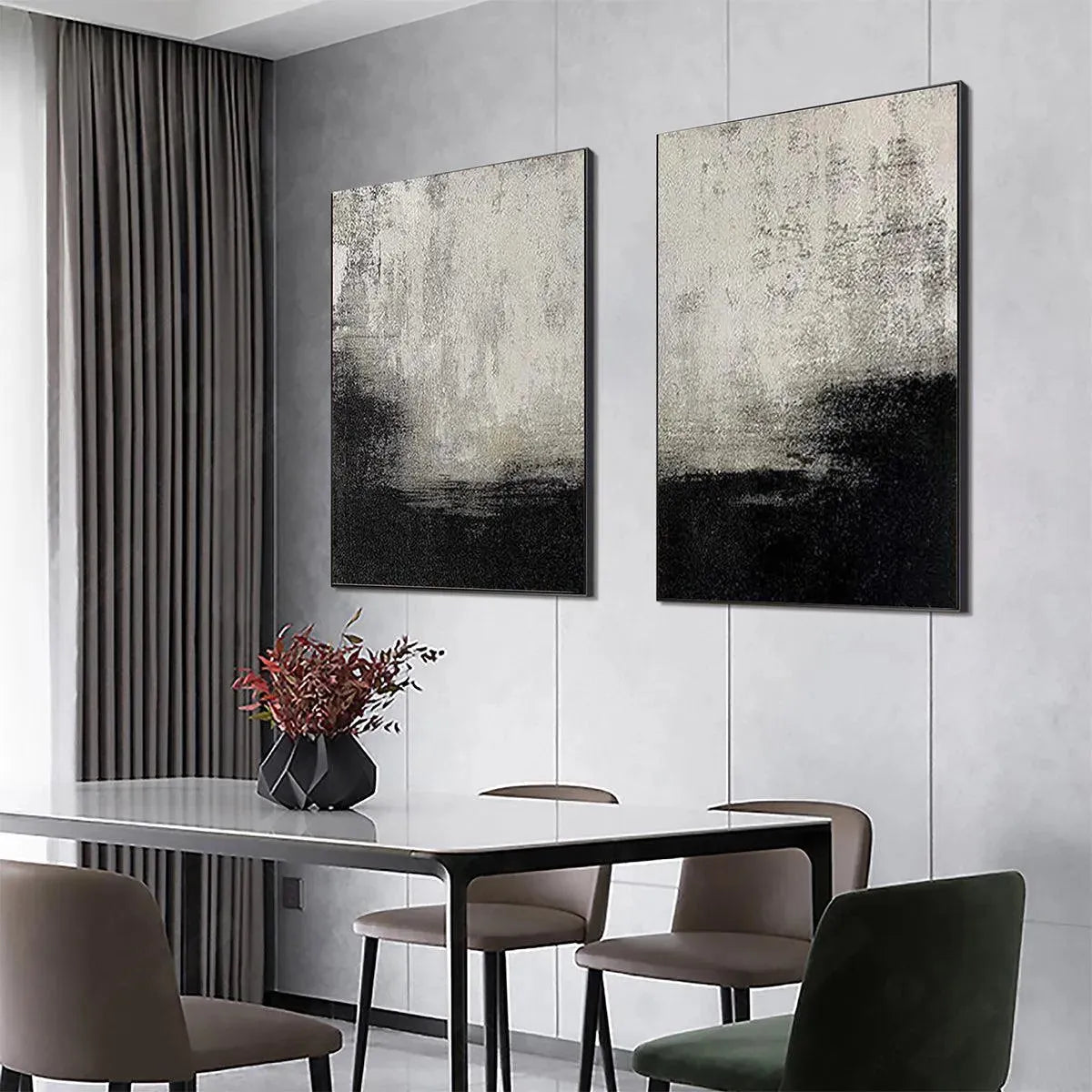 BLACK & WHITE ABSTRACT DIPTYCH: Textured Abstract Painting Set of 2, Vertical Wall Art - Image 5