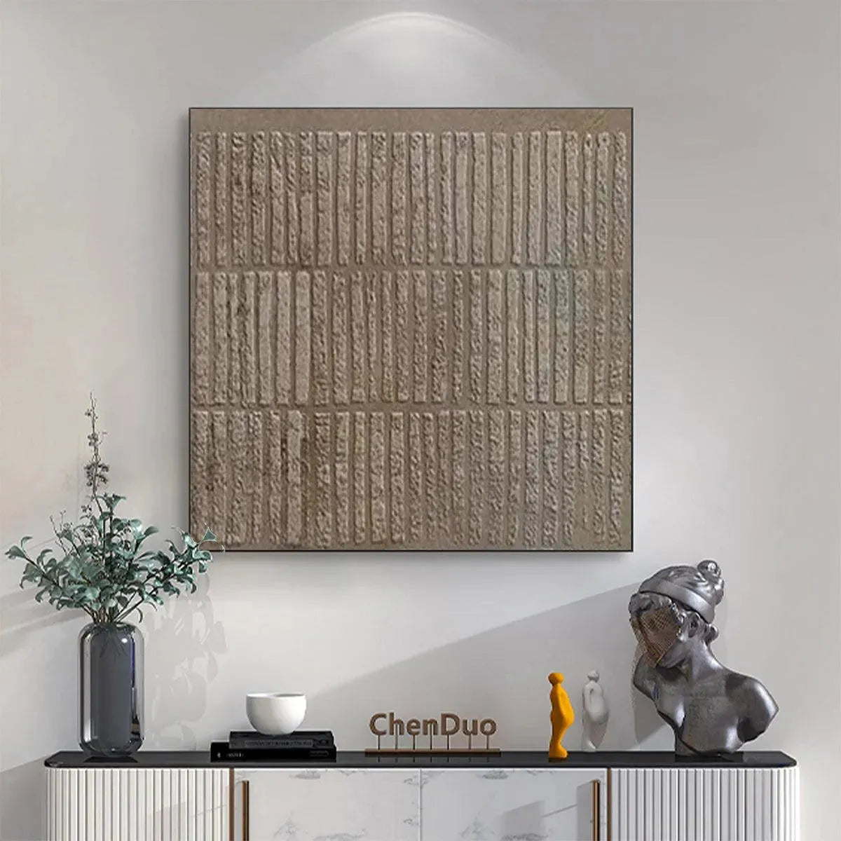 TEXTURED BROWN GRID: Minimalist Textured Painting - Image 2
