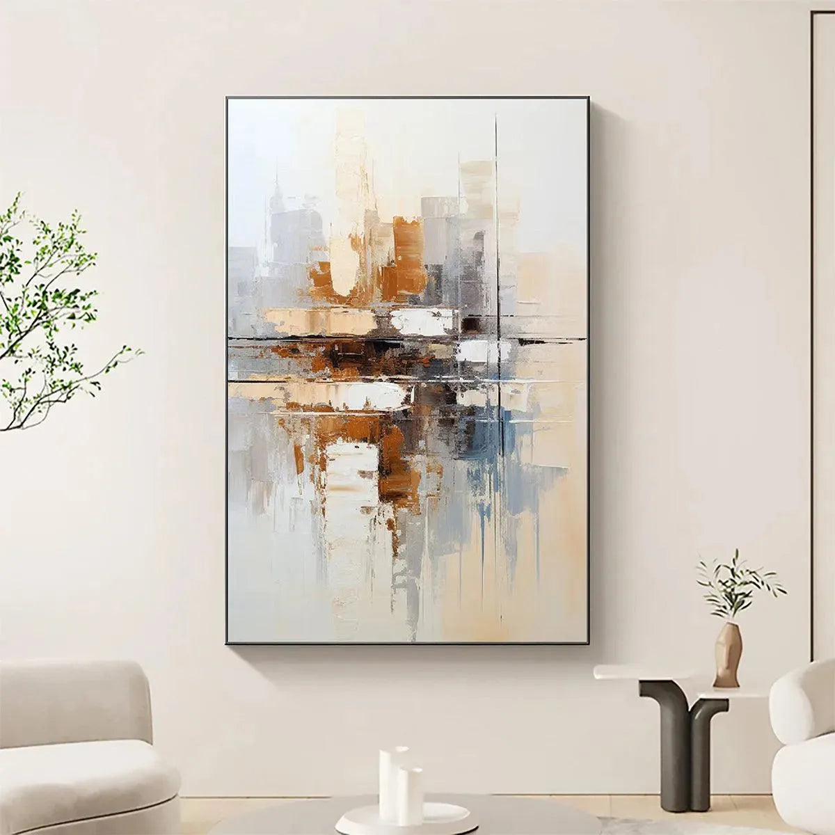 URBAN ABSTRACT: Beige Abstract Painting, Modern Wall Art, Textured Canvas, Vertical Artwork - Image 8