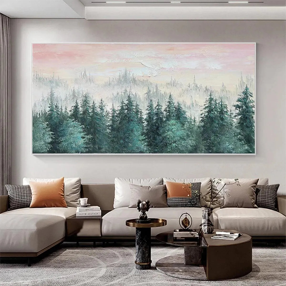 MISTY PINES: Panoramic Forest Landscape Painting, Misty Trees, Green - Image 8