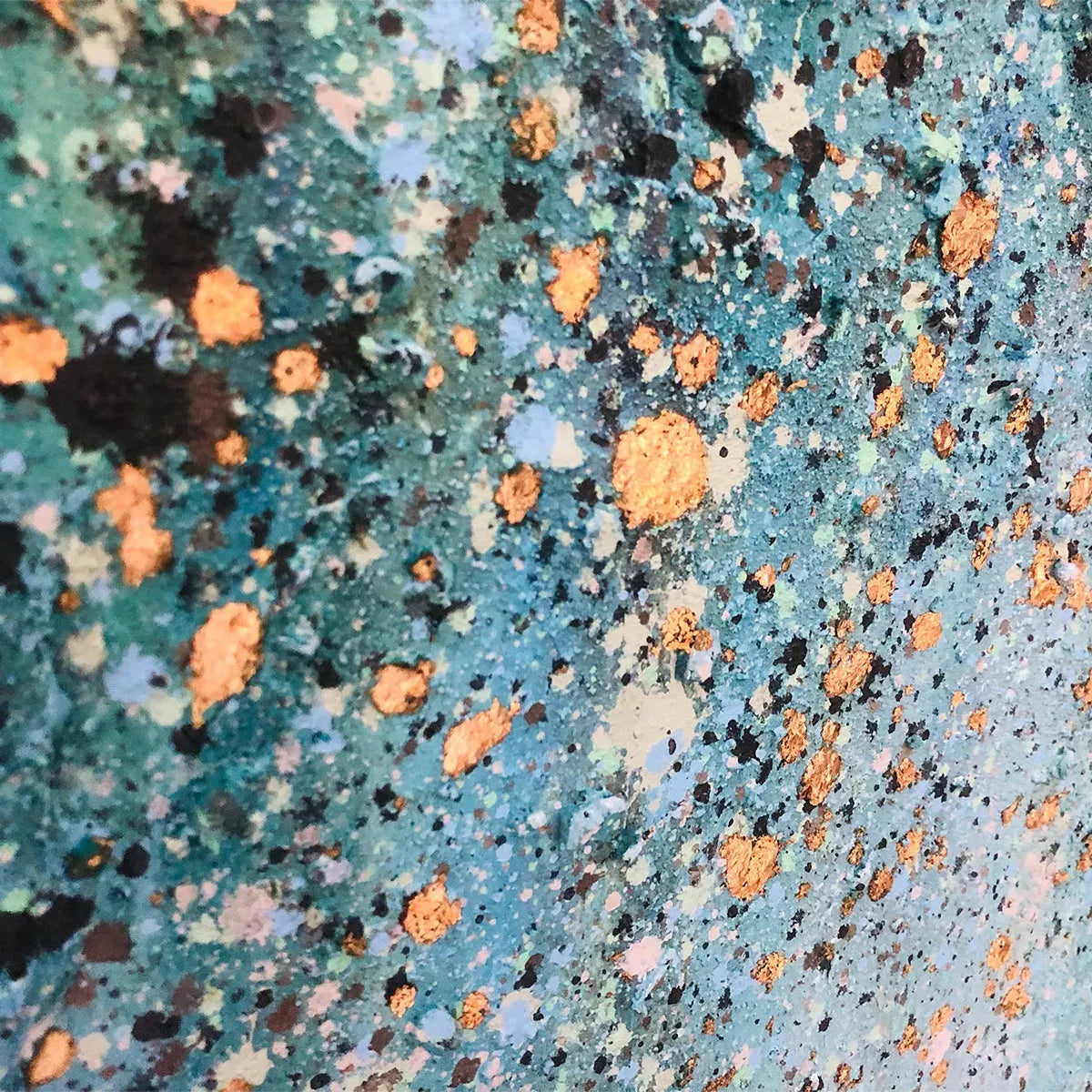 EMERALD RAIN: Panoramic Abstract Oil Painting with Gold and Green - Image 3