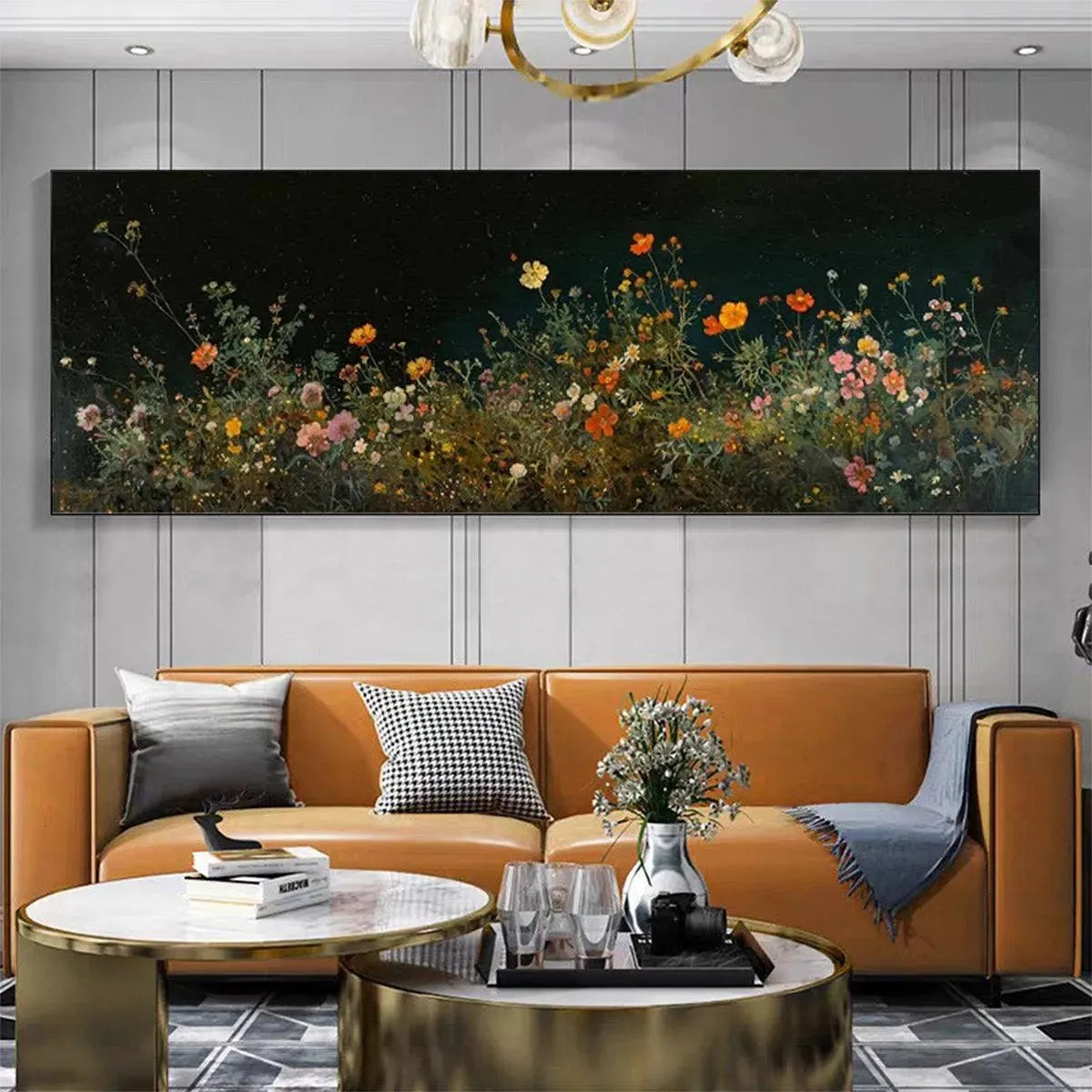 NIGHT GARDEN PANORAMIC: Wildflower Painting, Panoramic Wall Art, Dark Floral Decor - Image 2