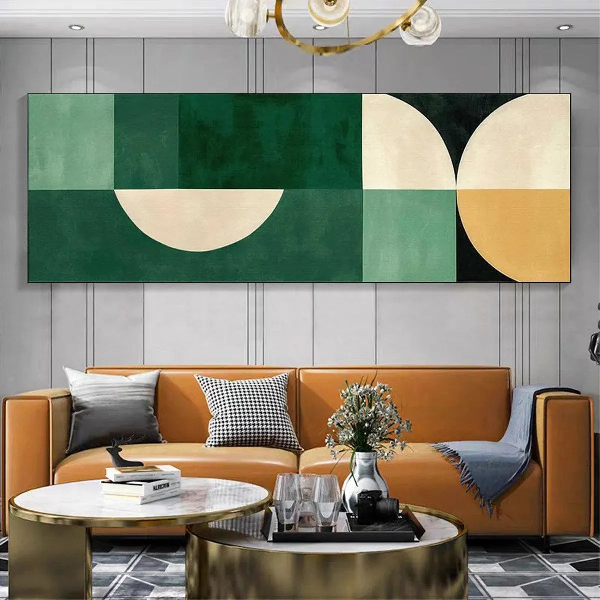 GREEN GEOMETRIC PANORAMIC: Abstract Painting, Panoramic Wall Art, Minimalist Decor - Image 3