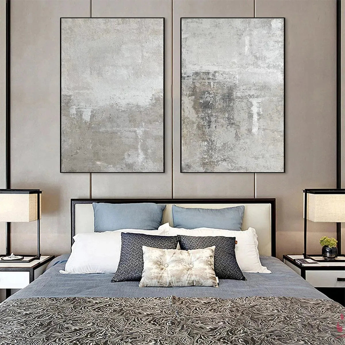 GREY ABSTRACT TEXTURED DIPTYCH: Textured Abstract Painting Set of 2, Vertical Wall Art - Image 8