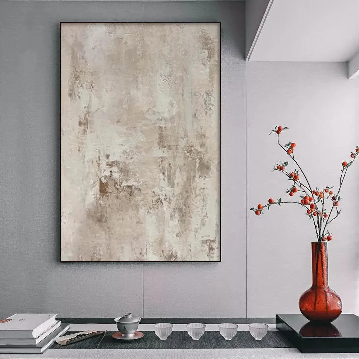 TEXTURED BEIGE ABSTRACT: Minimalist Textured Painting - Image 2