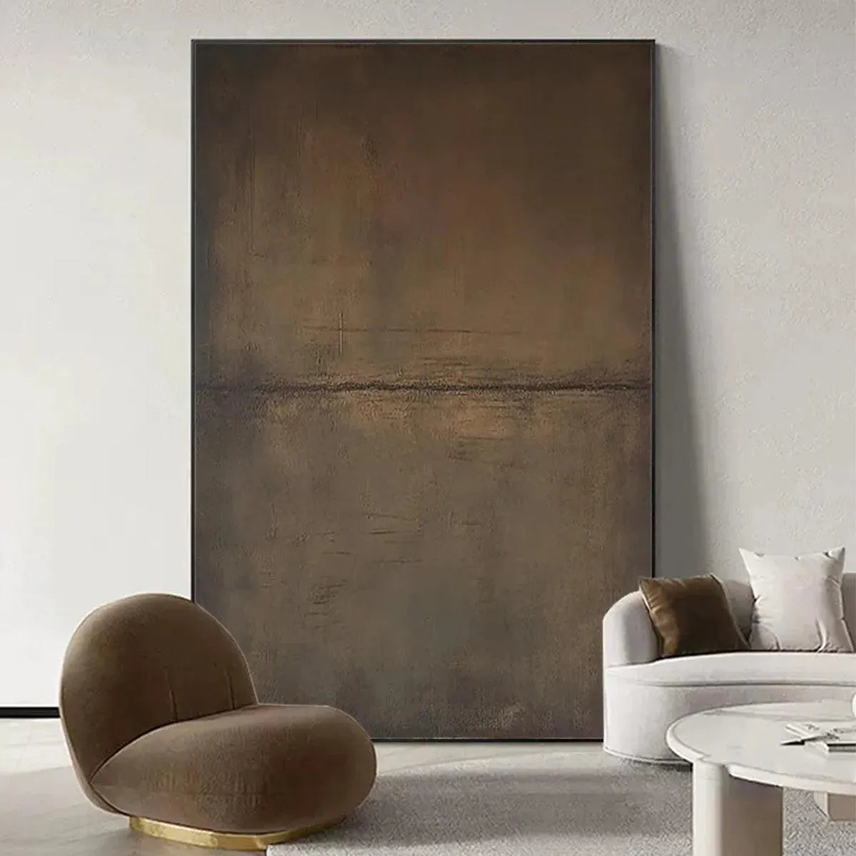 UMBER ABSTRACT LANDSCAPE: Abstract Painting in Brown - Image 6
