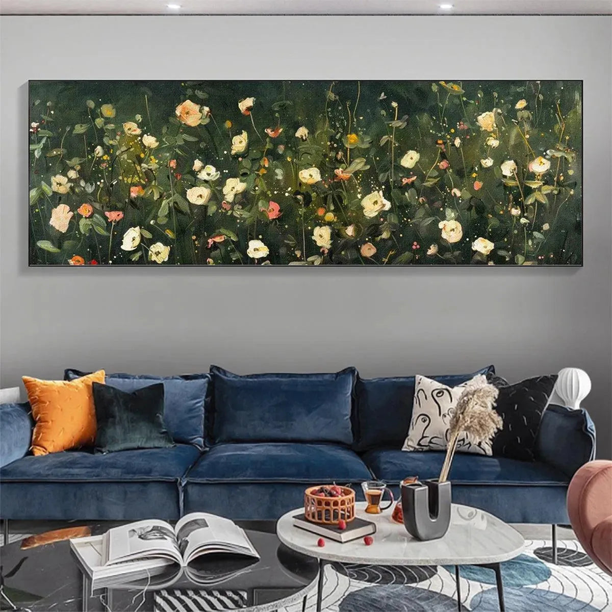 WHISPERING MEADOW PANORAMIC: Wildflower Painting, Panoramic Wall Art, Dark Floral Decor - Image 2