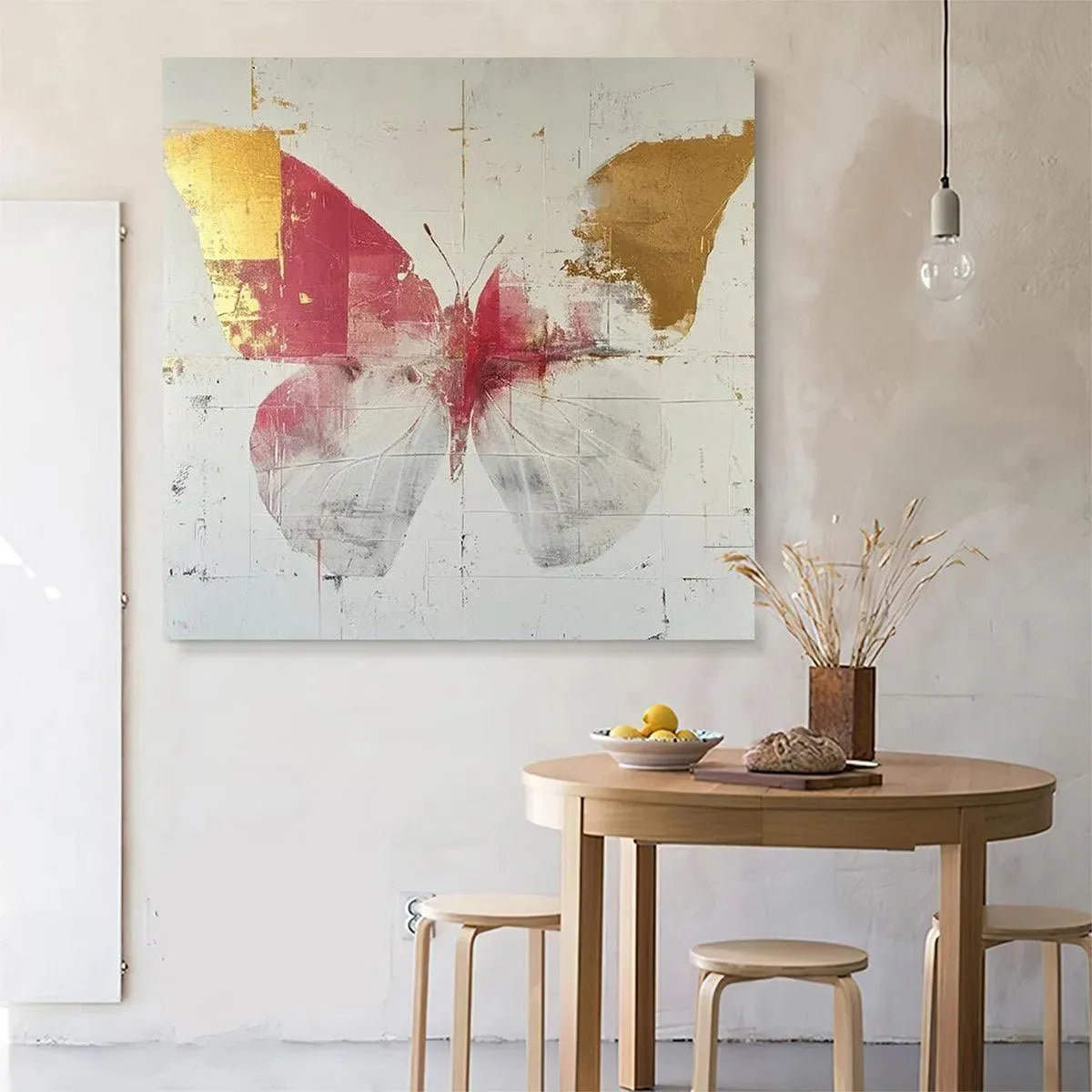 GOLDEN BUTTERFLY: Butterfly Painting, Gold and Pink Wall Art, Square Canvas Art, Bedroom Decor - Image 2